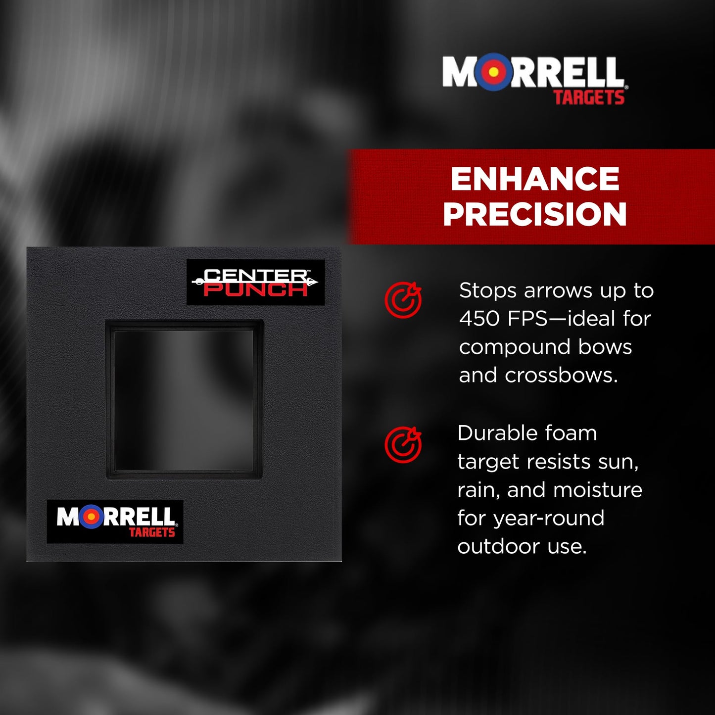 Morrell Targets Center Punch 24 Inch Foam Frame with High Roller Insert, Layered Archery Block for Compound Bows and Crossbows, Black/Red