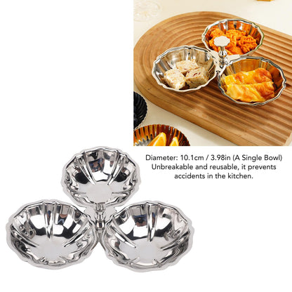 Nurnesy Stainless Steel 3 In 1 Serving Plate with Fruit Bowl, Snack Plate for Home Kitchen Party, Reusable Dessert Plates for Quick Cleanup, Ideal Present for Housewarming Parties