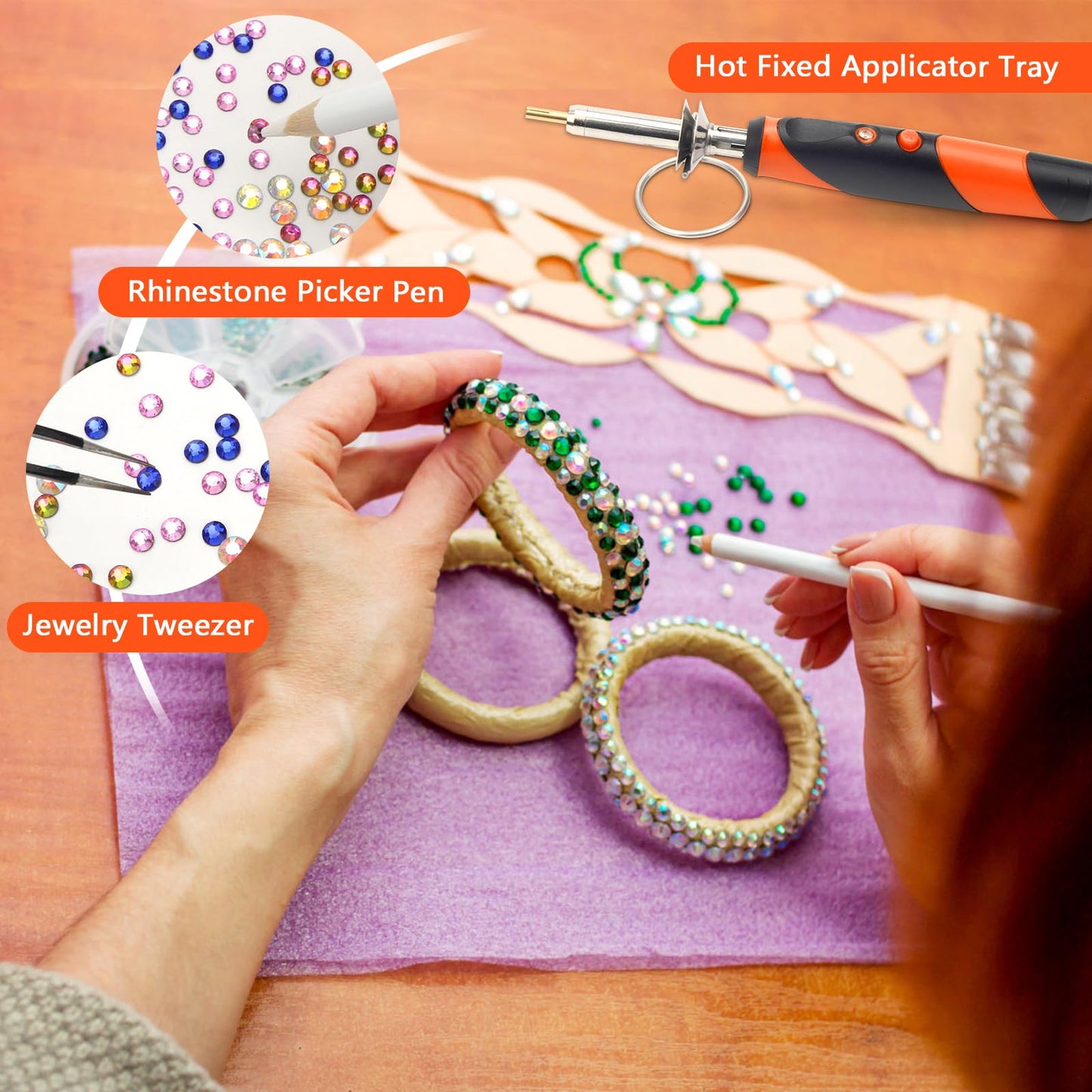 Catcan Hotfix Applicator Tool, Hotfix Rhinestones Applicator Bedazzler Kit with 2 Boxes AB Crystal Rhinestones Picker Tool, 7 Tips/Tweezers/Pencil/Brush DIY for Crafts