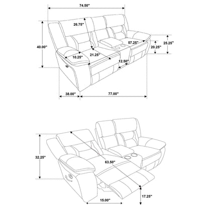 Coaster Home Furnishings - Greer - Faux Leather Upholstered Glider Reclining Loveseat with Console, Built-in Cupholders, Storage and USB Port - Home Theater & Living Room - Taupe - 651352