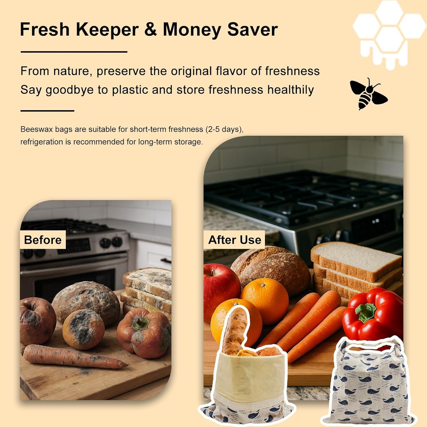 13x17in (2 Pack) Reusable Beeswax Bread Bags for Homemade Sourdough: XL Eco-Friendly Plastic-free Food Storage |