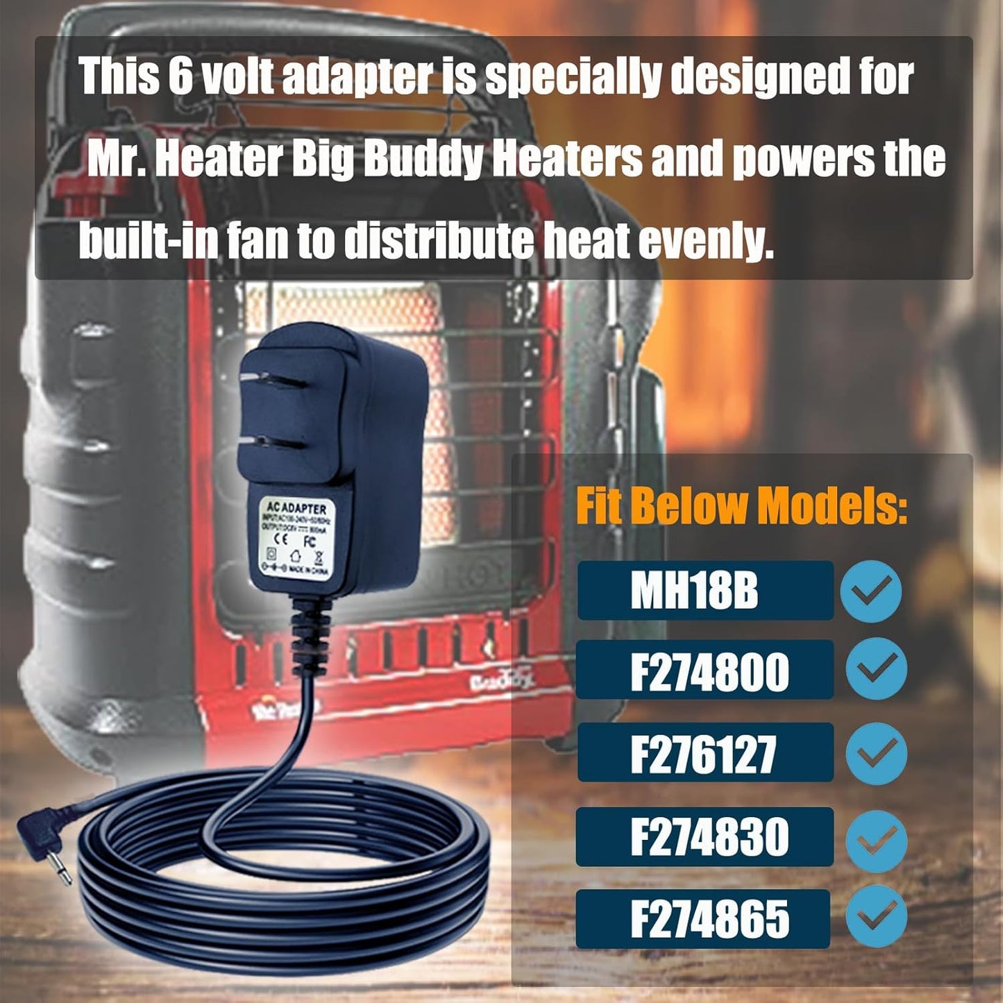 DC AC Power Adapter for Mr Heater MH18B Big Buddy & Tough Buddy Heater, 6 Volt US Compatible