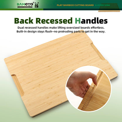 BAMOTTO CRAFTBAMBOO XXL Extra Large 100% Organic Bamboo Cutting Board 24"x18" - Butcher Block Chopping/Carving Board with Handle & Juice Groove for Turkey, Meat, Vegetables, BBQ