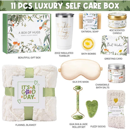 Suhctuptx Self Care Gifts for Women, Get Well Soon Basket Birthday Gifts for Women Care Package, Thinking of You Box w/Blanket, Christmas A Leafy Gift of Care for Mom Her Sister Friend