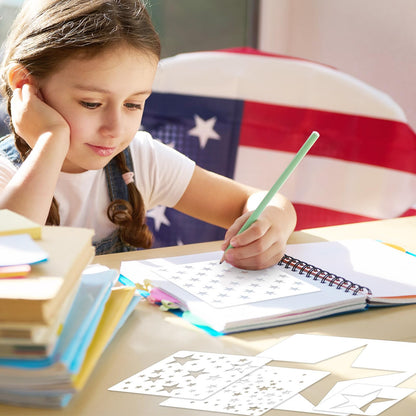 JarThenaAMCS 16Pcs Star Shape Stencils Patriotic Star Templates Stencils Reusable Plastic Drawing Painting Template for 250th Anniversary 4th of July Independence Day DIY Art Craft Painting on Wood