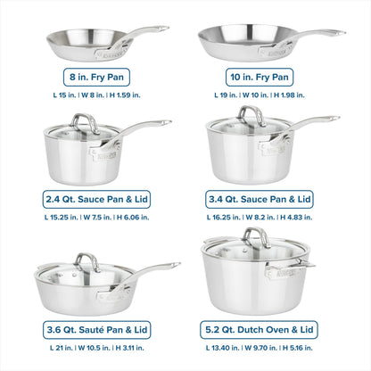 Viking Contemporary 3-Ply Pots and Pans Set, 10 Piece Stainless Steel Kitchen Cookware, Silver