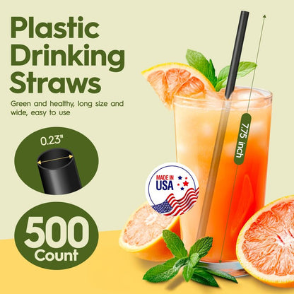 Delxo 500 Count Individually Wrapped Clear Plastic Straws - 7.75 Inch Long, 0.23 Inch Diameter - Disposable Drinking Straws for Party, Every Occasion - Made in USA