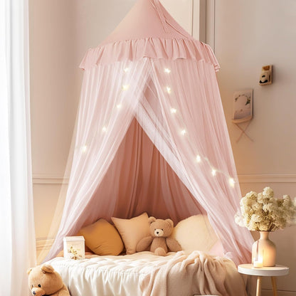 25.6''x106'', little dove Bed Canopy with Star Lights, Double Layer Canopy for Bed, Princess Play Tent for Girls Room