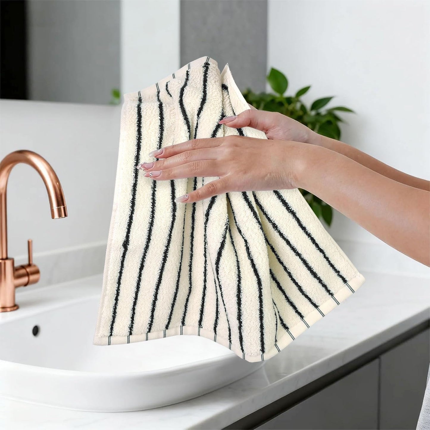 12 Pack, 13 13 Jacquotha Striped Cotton Washcloths x - Soft Wash Cloths for Bathroom, Kitchen, Gym, Face, Black