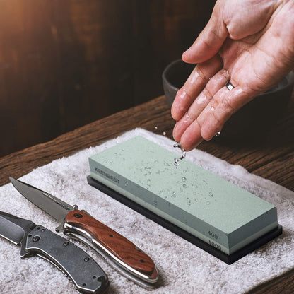 KEENBEST Actual Grit Premium Material Whetstone Set 2 Side Grit 400 1000 3000 8000 Sharpening Stone Professional Kitchen Knife Sharpener Stone Kit Wet Stones Bamboo Base Angle Guide Red