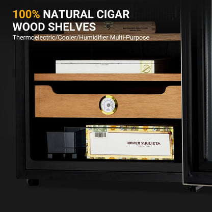 70L Electric Cigar Humidors Temperature Control System, Cooling & Heating Humidor Cabinet with Spanish Cedar Wood Shelves & Digital Hygrometer, Gifts for Men (500 Counts Capacity)