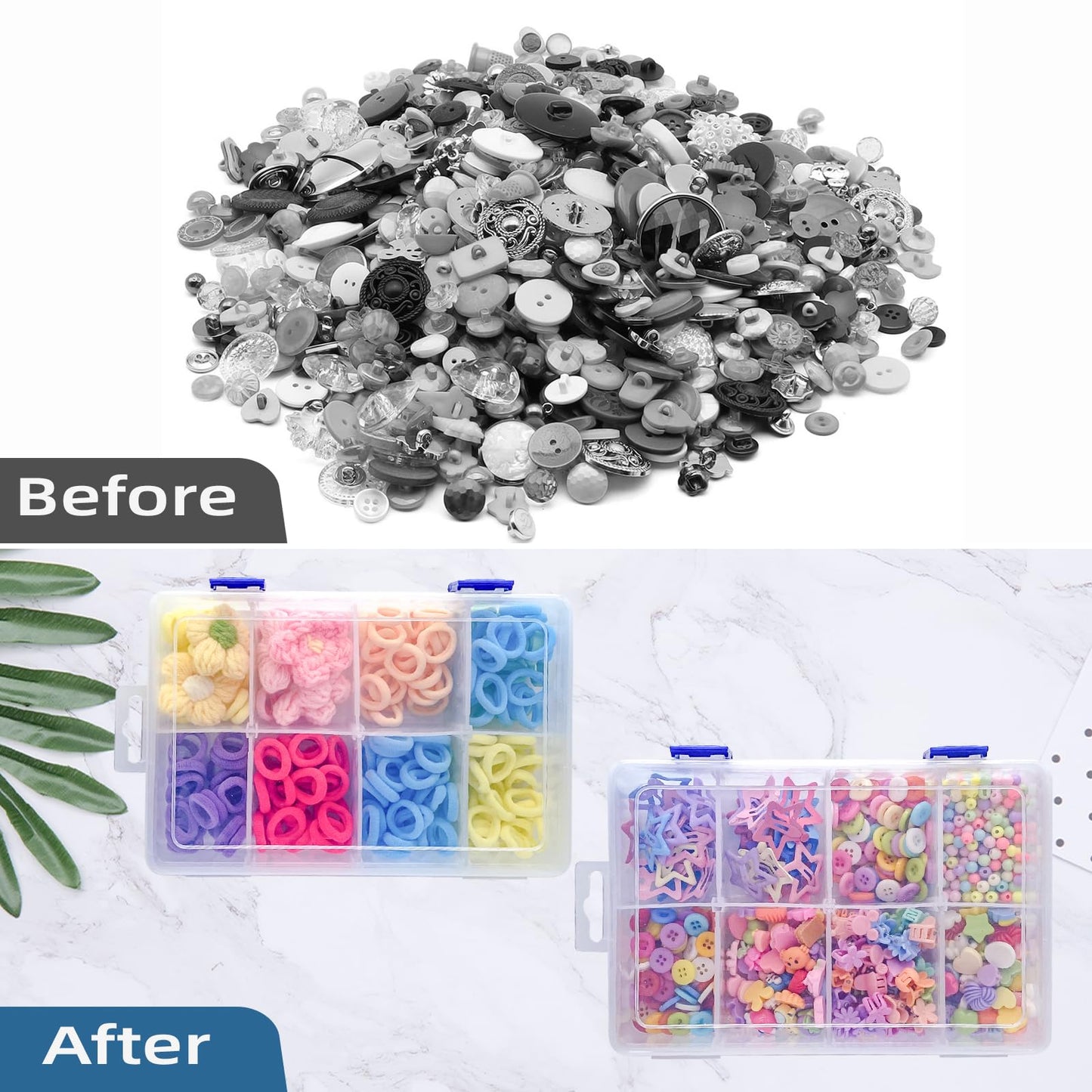 ECBEITF 2 Pcs 8 Grids Clear Plastic Storage Box with Adjustable Dividers, Stackable 8 Compartments Small Organiser Box Container for Accessories Beads Jewelry Earring Tool, 7.48×5.23×1.8 Inches