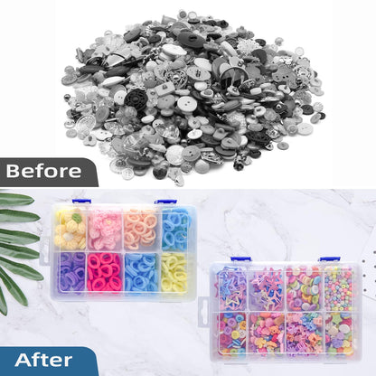 ECBEITF 2 Pcs 8 Grids Clear Plastic Storage Box with Adjustable Dividers, Stackable 8 Compartments Small Organiser Box Container for Accessories Beads Jewelry Earring Tool, 7.48×5.23×1.8 Inches
