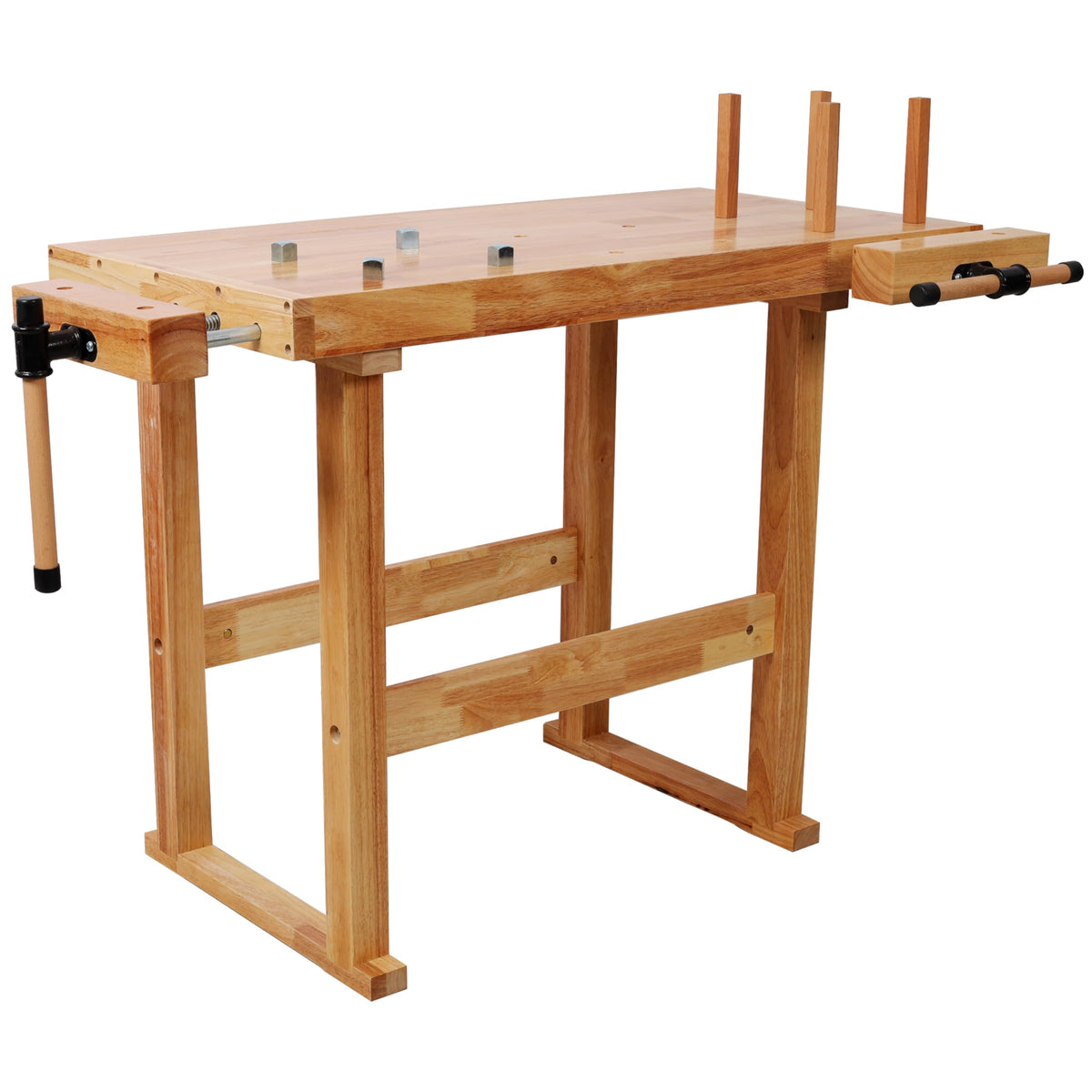 Teemful 40 Inches Wood Workbench, Heavy Duty Woodworking Table with Adjustable Handle Storage, 330lbs Load Capacity, Solid Wood Workstation for Garage, Workshop, DIY Natural