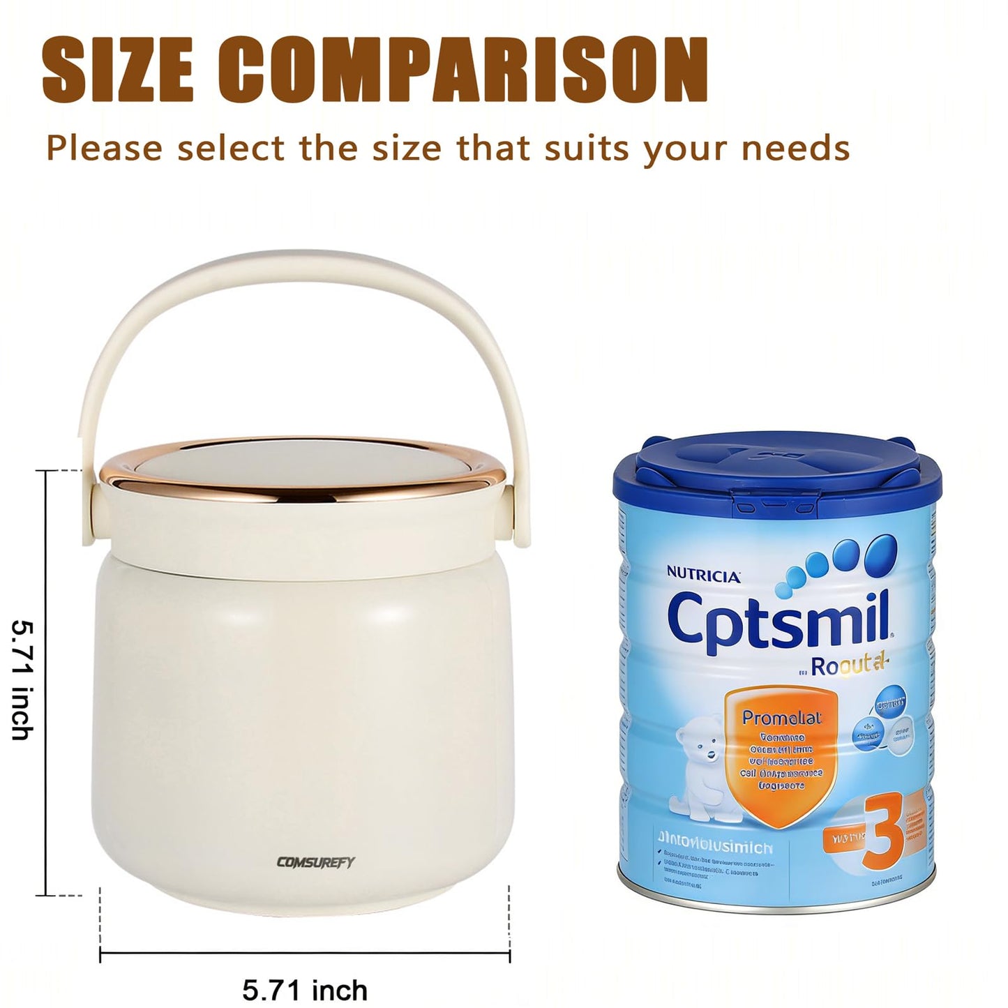 COMSUREFY 40oz/1.2L Thermo for Hot Food for Adults - 18/10 Stainless Steel Vacuum-Insulated Double-Wall, 100% Leak-Proof Wide Mouth, with Folding Spoon for Office/Travel/Outdoor
