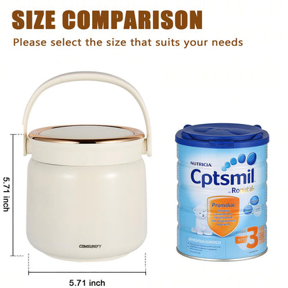 COMSUREFY 40oz/1.2L Thermo for Hot Food for Adults - 18/10 Stainless Steel Vacuum-Insulated Double-Wall, 100% Leak-Proof Wide Mouth, with Folding Spoon for Office/Travel/Outdoor