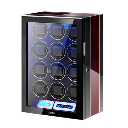 LELTNSOU Watch Winder for 12 Winding Spaces Automatic Watches, Ultra-Quiet Japanese Motors, Built-in LED Illumination and LCD Touchscreen Control