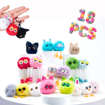 18 PCs Kids Keychains - Keychain Cute for Birthday Goodie Bags Stuffers Party Favors Fuzzy Plush Keychain Bulk Monster Keychains End of Year Student Gifts from Teacher 5th Grade Graduation Gifts