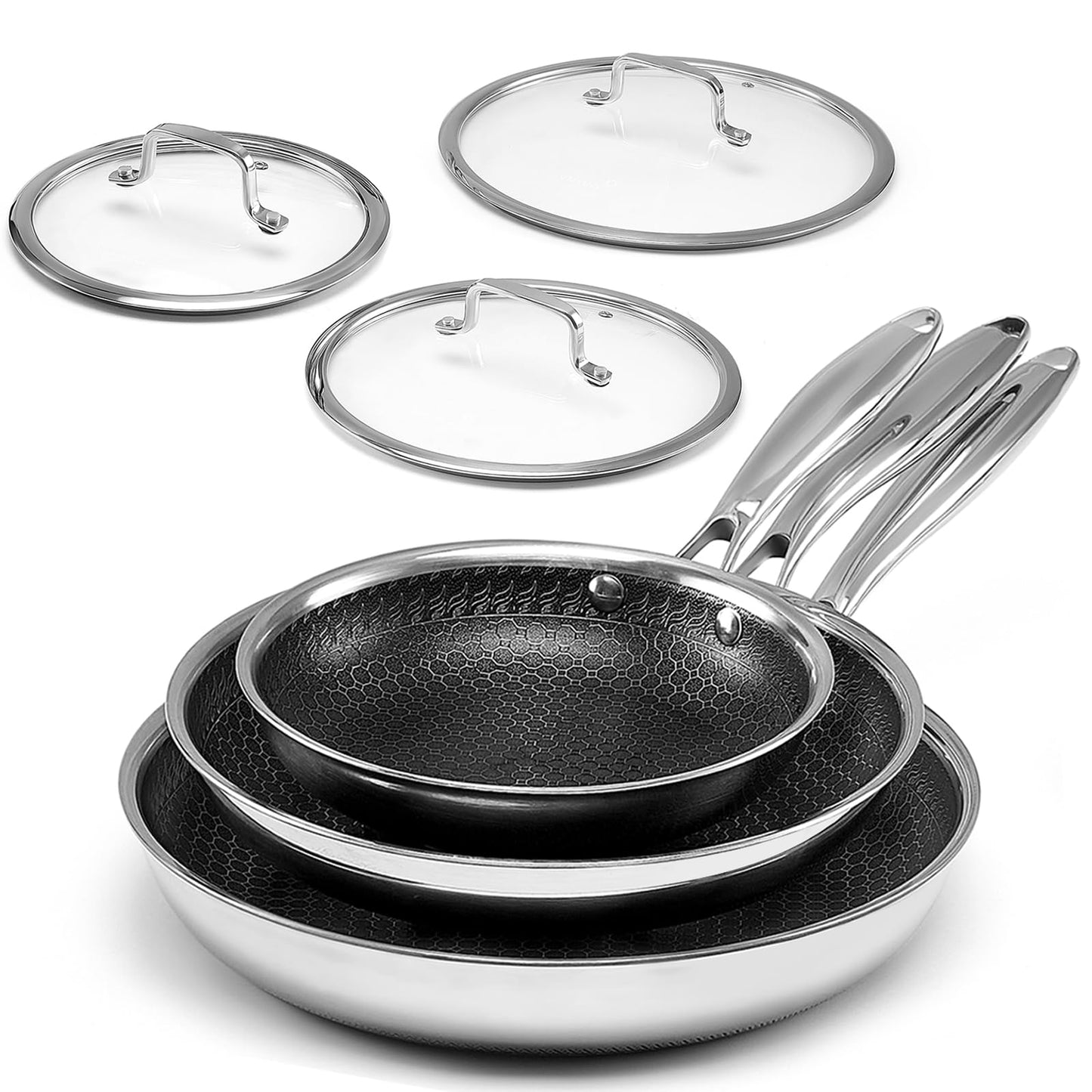 USELUCK Non Stick Frying Pans with Lid,8/10/12 inch Skillet Set,Update Coating.Compatible with All Cooktops,Oven Safe,Dishwasher Safe,PFAS-Free.