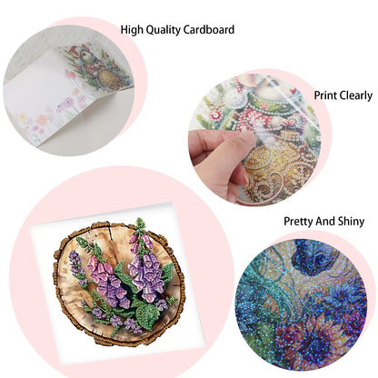 SHEGZHUC 6 Pack Diamond Painting Gift Card Lilacs Tree Stump, Diamond Art Kits for Adults Flowers Purple, Birthday Wedding Anniversary Greeting Get Well Congratulations Thank You Cards with Envelopes
