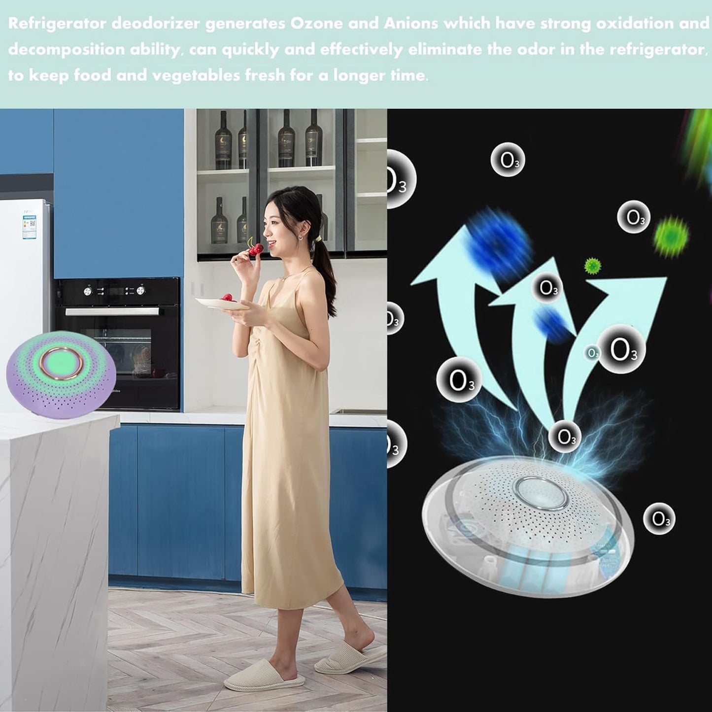 Portable USB Rechargeable Refrigerator Deodorizer, Outperforms Baking Soda, Keeps Food Fresh Longer
