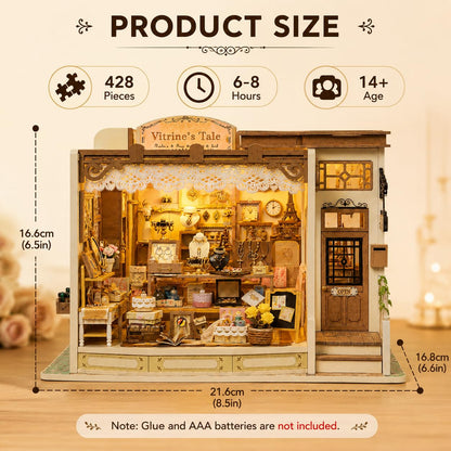 DIY Miniature House Kit, 428 PCS Jewelry Shop DIY Book Nook Kit with LED, 3D Wooden Puzzle Miniature Doll House Kit for Arts and Crafts Decor - Unique Tiny Home Kits Gifts for Women & Adults