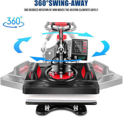 AKEYDIY Professional 8 in 1 Heat Press Machine Sublimation Machine 12" X 15" Shirt Press Machine 360° Swing Away - Industrial-Quality Digital Sublimation Heat Press Machine for T Shirt Mug Hat Plate