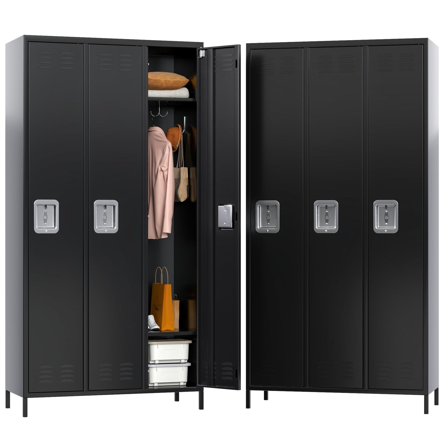 METALYEYE 3 Doors Metal Storage Lockers for Employees, Industrial Steel Locker with 9 Hooks for Gym,School,Garage,Office,Assembly Required,Black