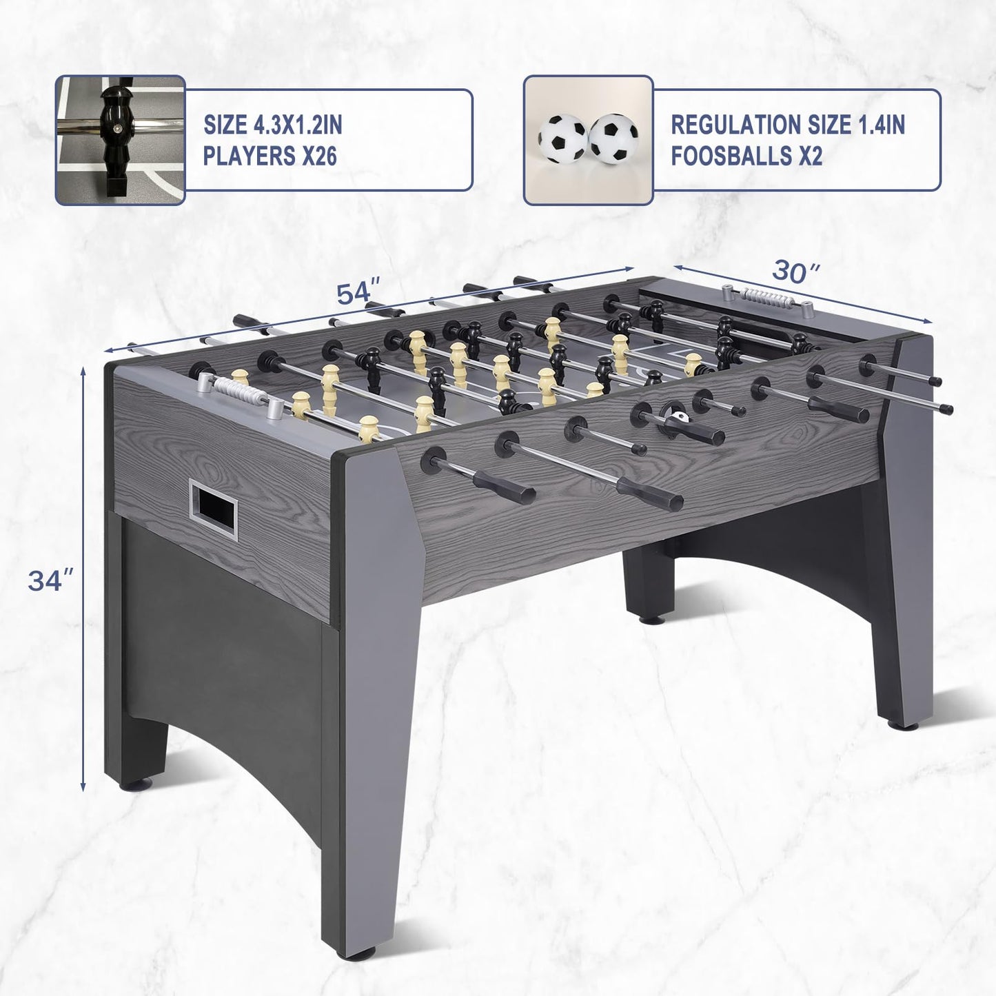 RAYKEEP Full Size Foosball Table, 54" Competition Soccer Table for Adults & Kids, Heavy-Duty Indoor Arcade Table for Game Rooms & Parties (Grey-54inch)