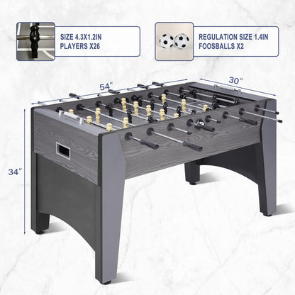 RAYKEEP Full Size Foosball Table, 54" Competition Soccer Table for Adults & Kids, Heavy-Duty Indoor Arcade Table for Game Rooms & Parties (Grey-54inch)