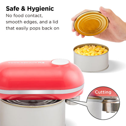 Kitchen Mama Mini Plus Rechargeable Electric Can Opener: USB-C Charging, Hands-Free, Auto Stop, Compact, Cordless, Smooth Edge - Perfect for Seniors with Arthritis, Home, and Travel (Red)