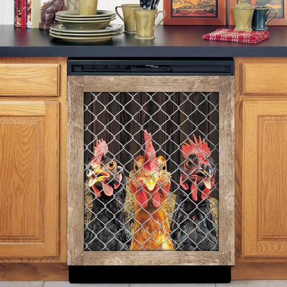 Farm Chicken Coop Dishwasher Face Cover - Magnetic Decorative Country Hen Stickers, Fridge Door Cover, 23Wx26H