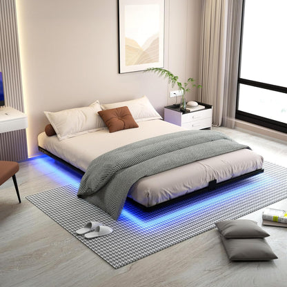 FSJianYi Queen Floating Bed Frame with LED Lights - Modern Metal Platform Bed Frame - Noise Free No Box Spring Needed and Easy Assembly,60W x 80L in