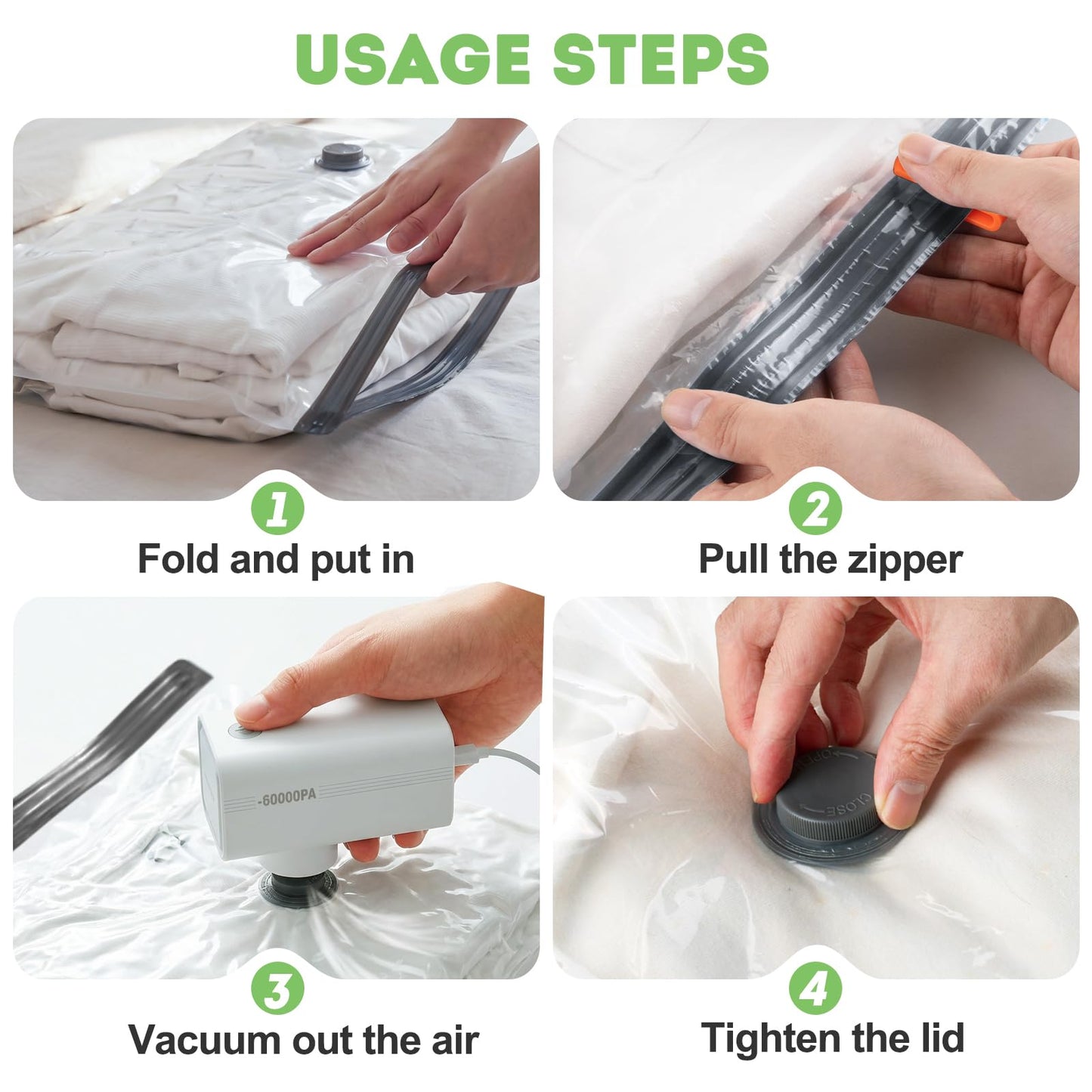 Mapambo Vacuum Storage Bags with -60000Pa USB Pump, 15 Pack Vacuum Seal Bags for Clothing Travel in 3 Sizes, Travel Vacuum Bags with Pump, Saving up to 80% of Luggage Space (15 Combo Size)