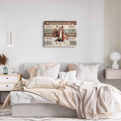 Motivational Horse Decor Wall Art, Farmhouse Daisy Canvas Prints, Framed Modern Artwork for Girls Room, 12"x16"