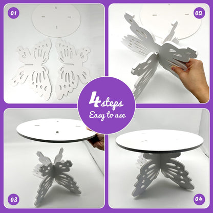 AOCEAN 12 Inch Butterfly Cake Stand, White Butterfly PVC Cake Holder for Birthday Wedding Party, Round Cake Stand for Dessert Table