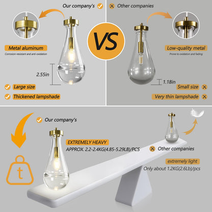 LIANGMH Raindrop Pendant Lights Kitchen Island Set of 3 Teardrop Gold Hanging Light Fixtures Clear Solid Glass Pendant Light Modern Chandeliers for Dining Room Porch Corridor Living Room…