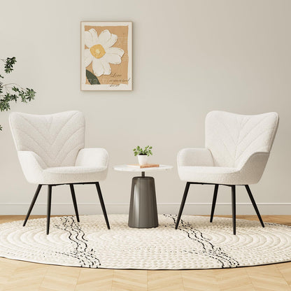 MALOL Mid-Century Modern Beige Sherpa Accent Chair, Upholstered Armchair for Living Room/Bedroom/Reading Corner, Curved Back & Padded Seat, High-Density Cushion, Soft Cozy Fabric,Set of 2