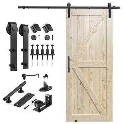 SMARTSTANDARD 36in x 96in Sliding Barn Door with 6.6ft Barn Door Hardware Kit Included, Unfinished Solid Spruce Wood Door, Assembly Required, DIY, Stainable, Natural