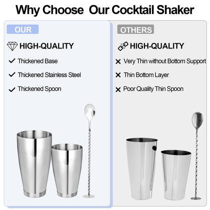 Mwellewm Cocktail Shaker Boston Shaker Set 15 Pcs Professional Bartender Kit Bar Shaker Stainless Steel Drink Shaker Bartending Martini Shaker Tin Mixed Alcohol Shaker Tool for Beginner(Silver)
