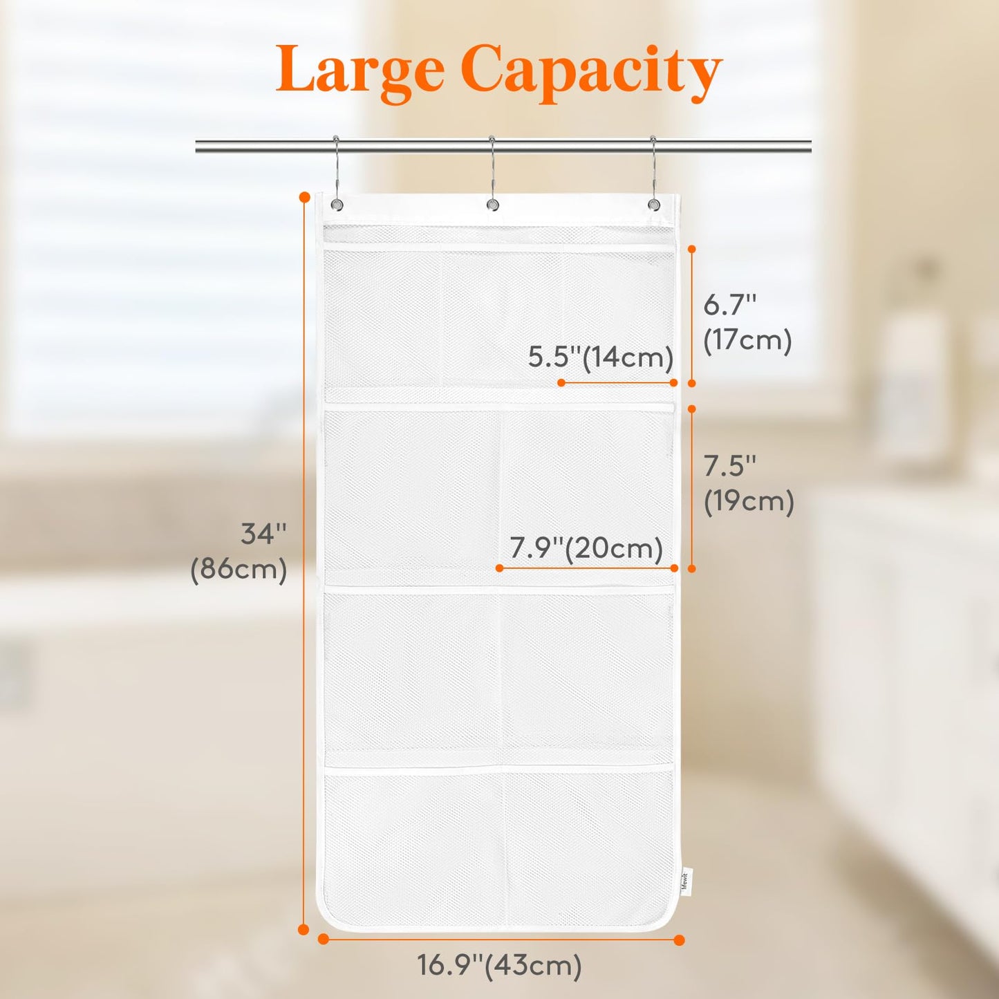 Lifewit Cruise Essentials Shower Caddy Must-Have, 9 Pockets Hanging Bathroom Organizer with Quick-Dry Mesh, Portable Shower Bag to Storage Soap, Shampoo, for RVing, Travel, Camping, White, 1 Pack