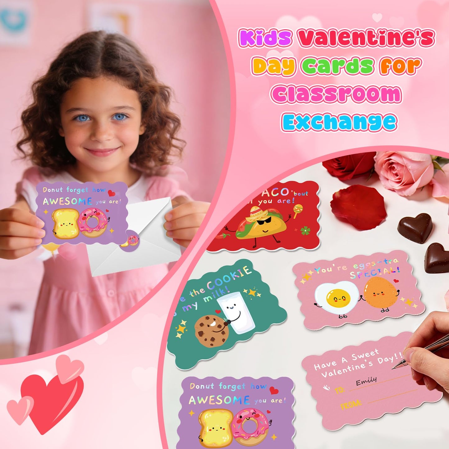 36 Pack Valentines Day Cards for Kids School, Gold Foil 4.7x3.2in Cute Classroom Cards with Envelopes & Stickers, 9 Fun Designs for School Exchange, Perfect for Kids, Friends, and Valentine’s Day Parties