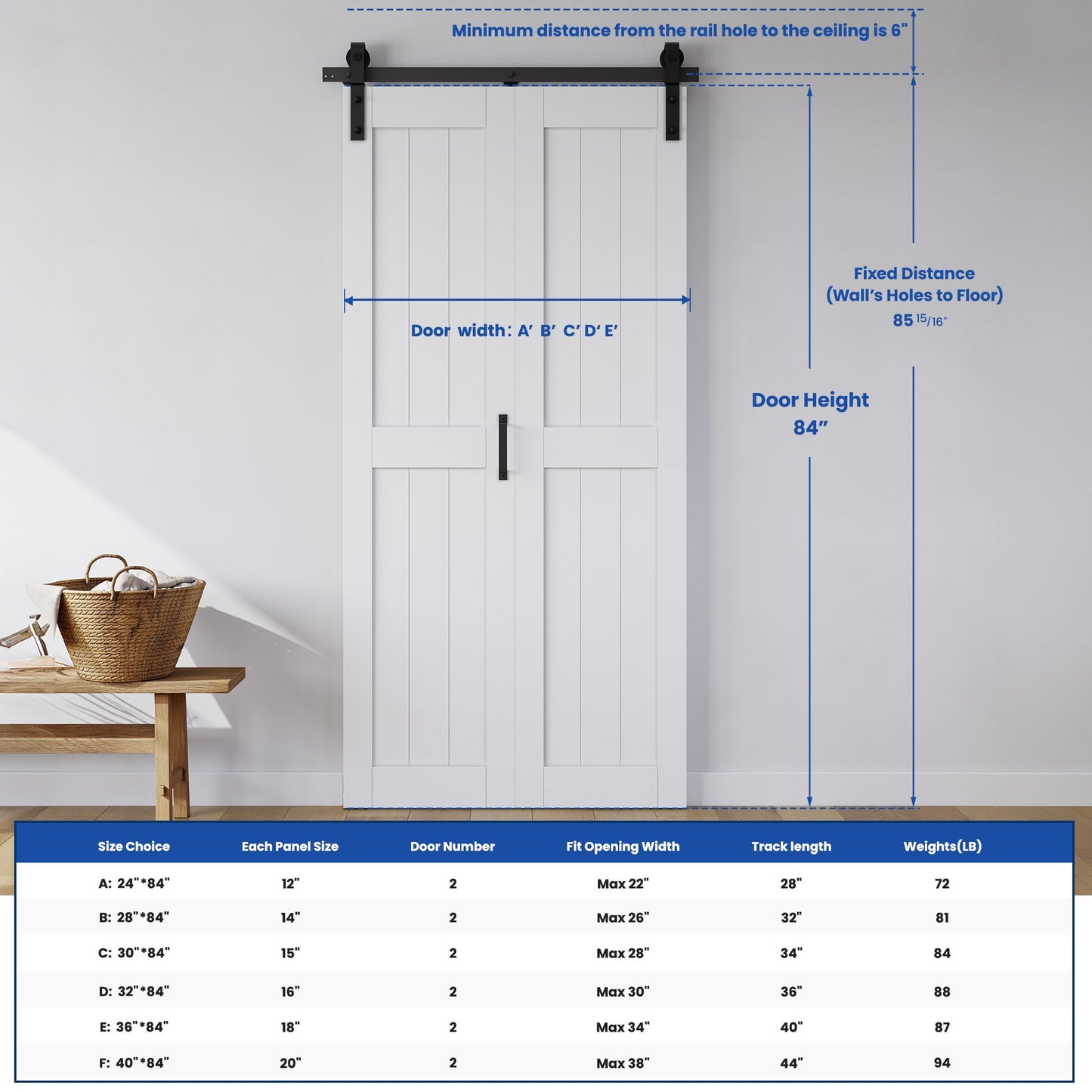 Bifold Barn Door 24" x 84", MDF Bi-Fold Sliding Closet Doors with Hardware Kit Included, Pre-Finished Easy Assembly, Water-Proof PVC Surface & Save Space, H-Frame, 28" Track for 2 Doors,White