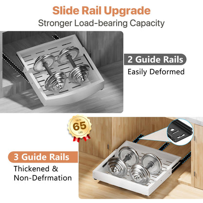 BUFOR 2 Pack Pull out Cabinet Organizer, Width (12"-19") Depth (17"-23"), with 3 Rails Adjustable Slide, Expandable Pullout Drawers for Cabinets, No Drill Adhesive Kitchen Drawers for Pantry Shelves