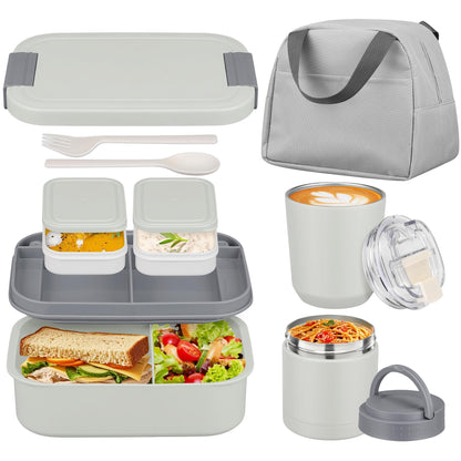 Large Bento Lunch Box Set for Adults Kids Women with 10.5oz Soup Thermo,Coffee Tumblers Men Girls Boys Teenagers Leak-Proof Lunch Food Containers with Lunch Bag