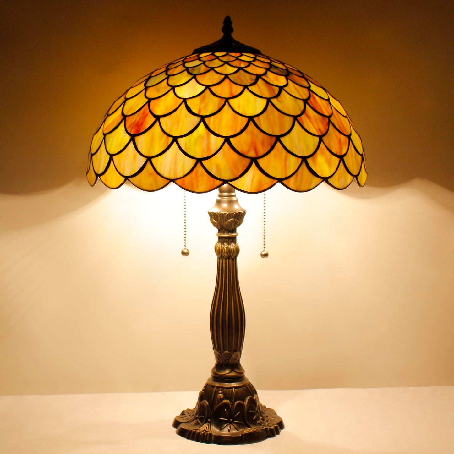 AVIVADIRECT Tiffany Table Lamp Stained Glass Fish Scales Style Antique Desk Reading Light 16X16X24 Inches Decor for Bedroom Living Room Home Office