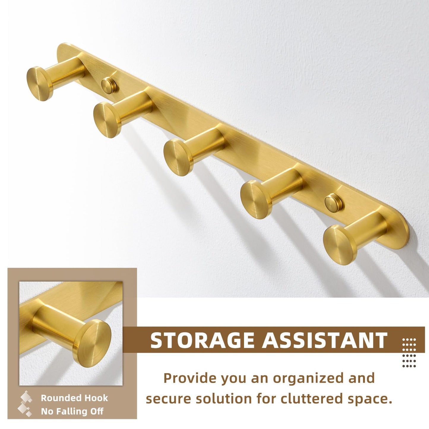 Angle Simple Towel Hook Rack Brushed Dark Gold, SUS304 Stainless Steel Bathroom Hook Rail 5 Hooks, Utility Kitchen Towel Holder, Wall Mount