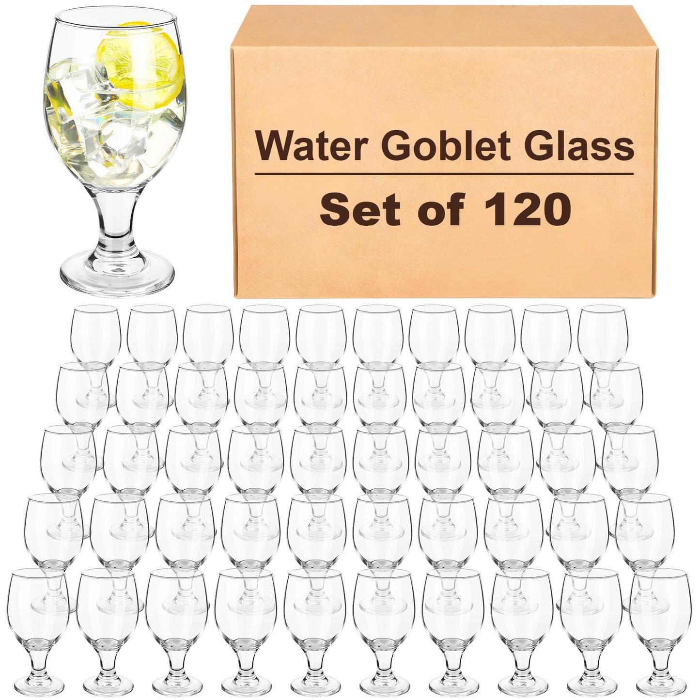 Patelai Set of 120 Water Goblet, 13.5 oz Clear Drinking Glasses Bulk Dishwasher Safe, Stemmed Water Glass for Juice Wine Beer Tea Sangria Cold Beverages, Reusable Glassware for Home Party Restaurant