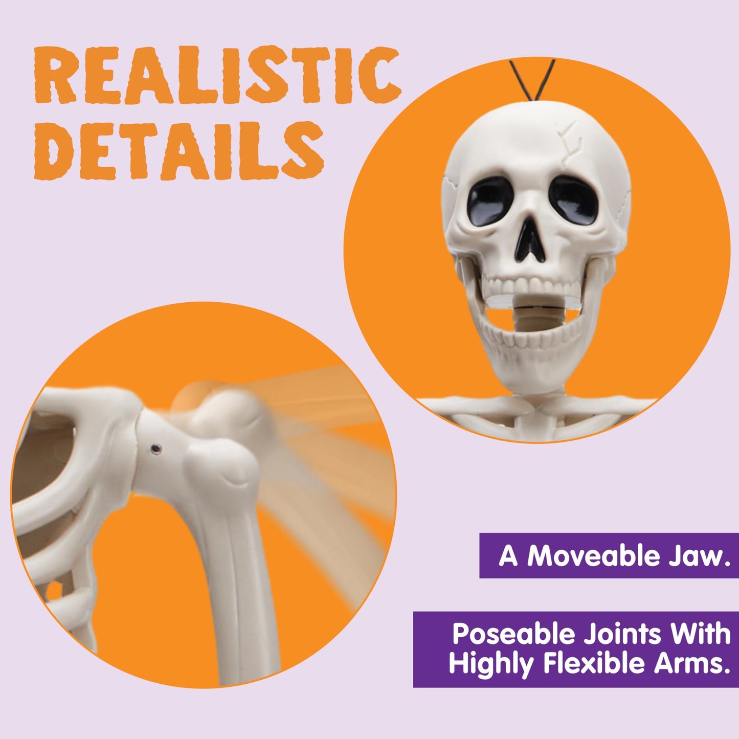 JOYIN 12 PCS 16" Halloween Skeleton Decor, Full Body Movable Stayable Joints Plastic Skeleton, Posable Hanging Skeletons for Halloween Decoration Indoor Outdoor, Graveyard Yard Party Decor