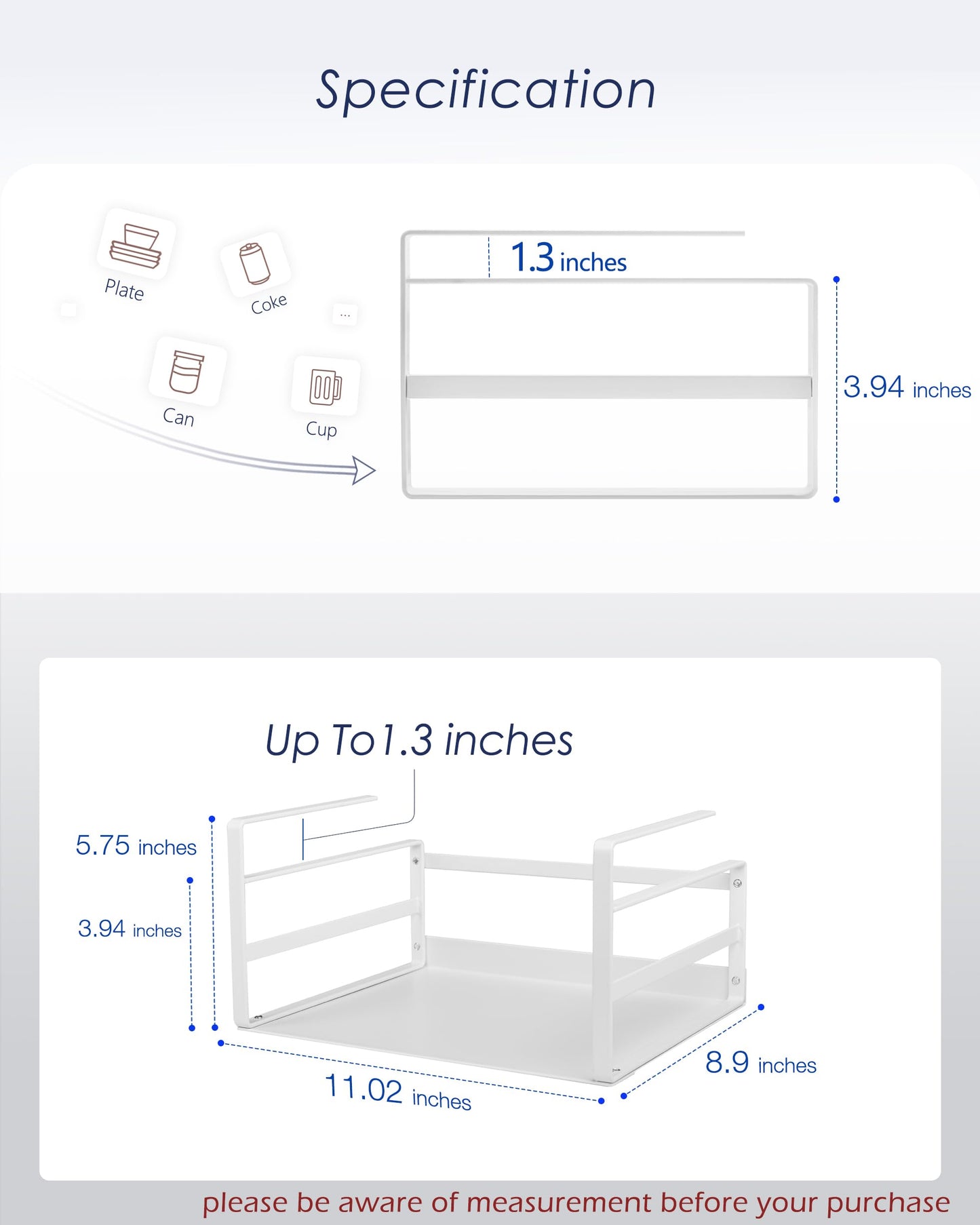 Nxconsu 2Pack Under Shelf Storage Basket Organizer Hanging Holder for Cabinet Pantry Kitchen Cupboard Desk Counter Bookshelf Organization Add-on Space Saver Heavy Duty Slide-in White Small